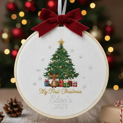 Personalized Embroidered Name Baby's First Christmas Ornament Custom Embroidery Hoop Baby 1st Christmas Baubles Keepsake New Baby Ornament