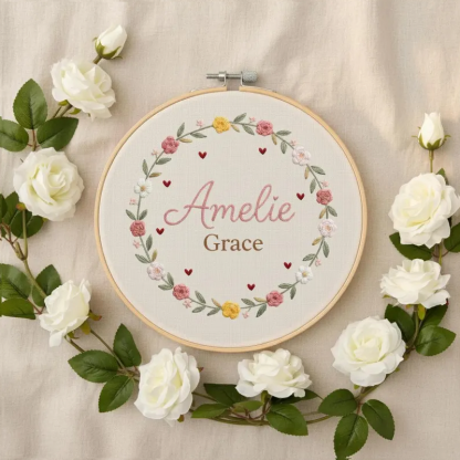 Personalized Embroidered Baby Name Embroidery Ornaments Floral Nursery Decor Newborn Gifts