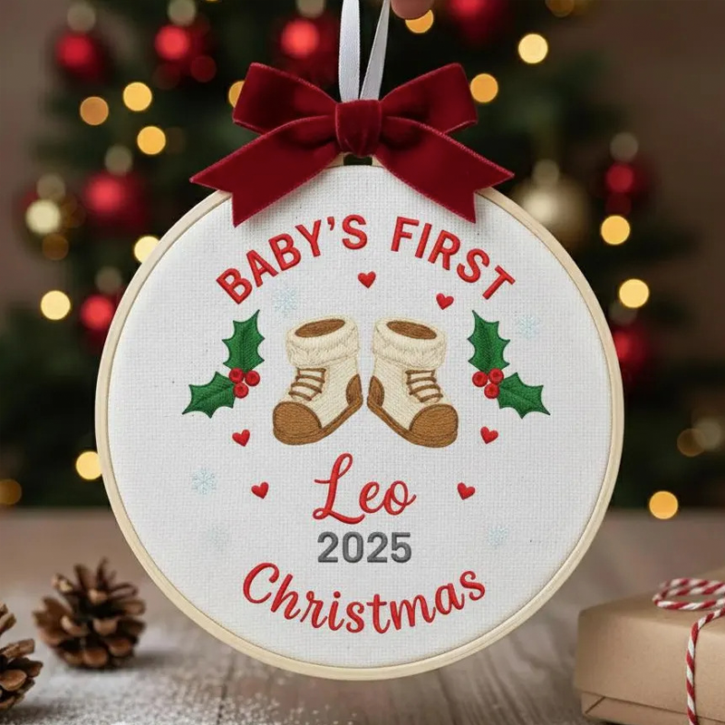 Personalized Embroidered Name Baby's First Christmas Ornament Custom E