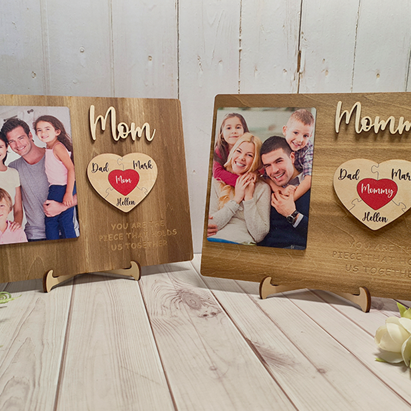Personalized Heart Photo and Name Wooden Puzzle Custom Sign Mother's Day Gifts