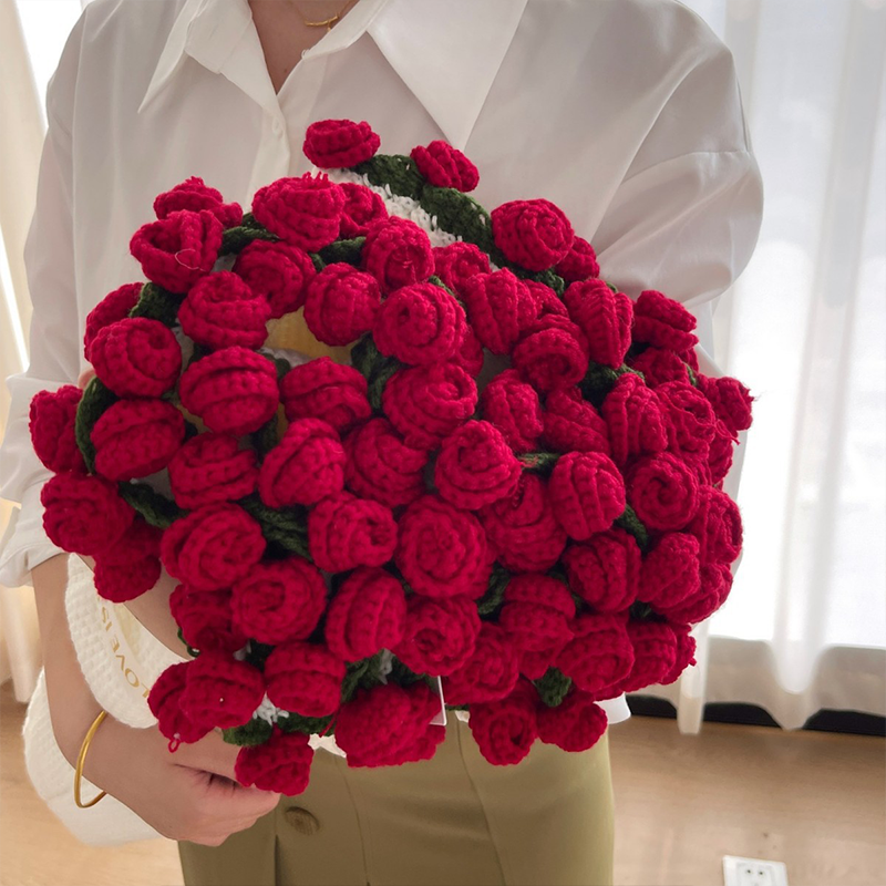 Handmade Finished Crochet Flower Blanket Bouquet Rose Knitted Bouquet Ready Made Throw Christmas Gift