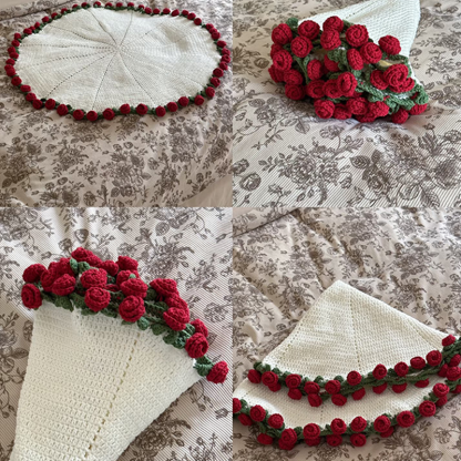 FINISHED Handmade Crochet Flower Throw Blanket Bouquet Rose Bouquet Knitted Bouquet Ready-Made Blanket Mothers Day Gifts