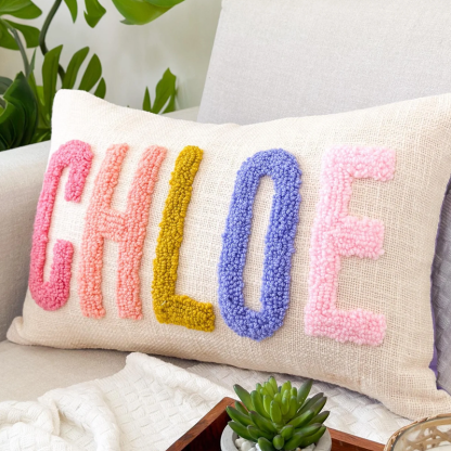 Handmade Personalized Name Embroidered Pillow Punch Needle Name Pillow Baby Girl Nursery Pillow New Baby Gift