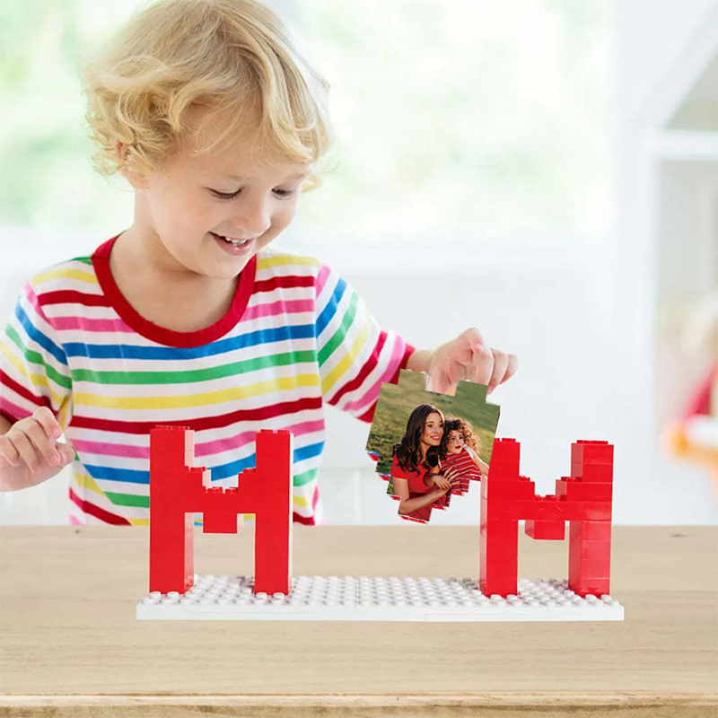 Custom Mom Shape Brick Puzzle Personalized Building Block Mom Heart Photo Block Gifts for Mom