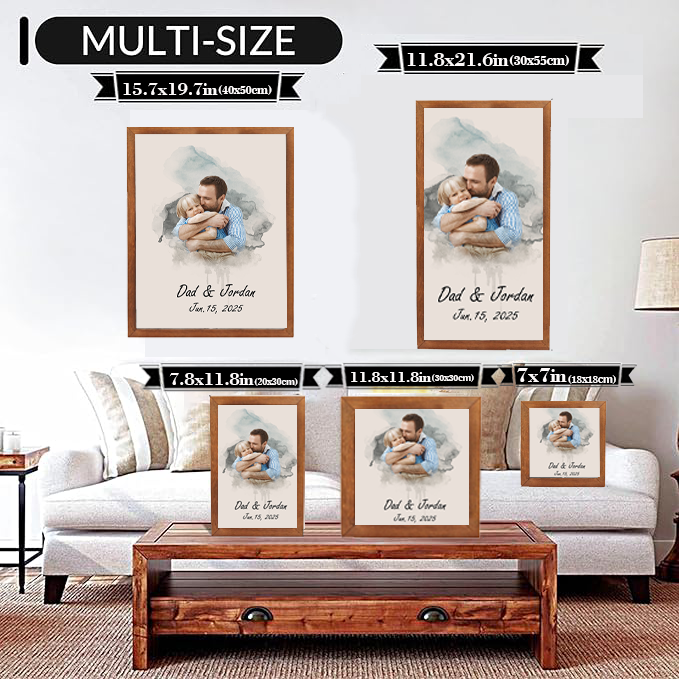 Personalized Watercolor Family Portrait from Photo Custom Painting Photo Frame Family Gifts for Father
