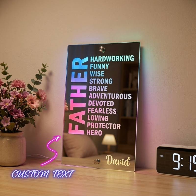 This Is My Father Personalized Name Mirror Light Custom Mirror Lamp Father's Day Gift