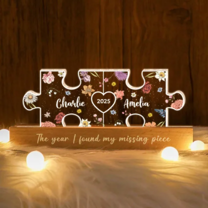 Personalized Acrylic LED Night Light You Are My Missing Piece Couple Initials Puzzle Floral Theme Anniversary Gift for Her