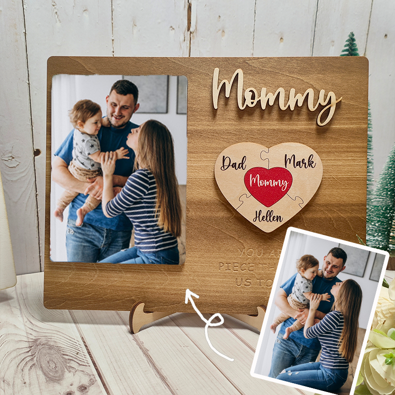 Personalized Heart Photo and Name Wooden Puzzle Custom Sign Mother's Day Gifts