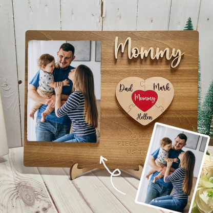 Personalized Heart Photo and Name Wooden Puzzle Custom Sign Mother's Day Gifts