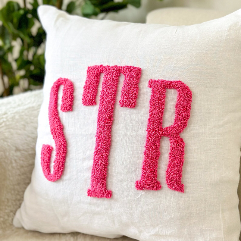 Custom Handmade Embroidery Monogram Pillow Punch Needle Name Pillow Slumber Party Gift Girl Kid Gift