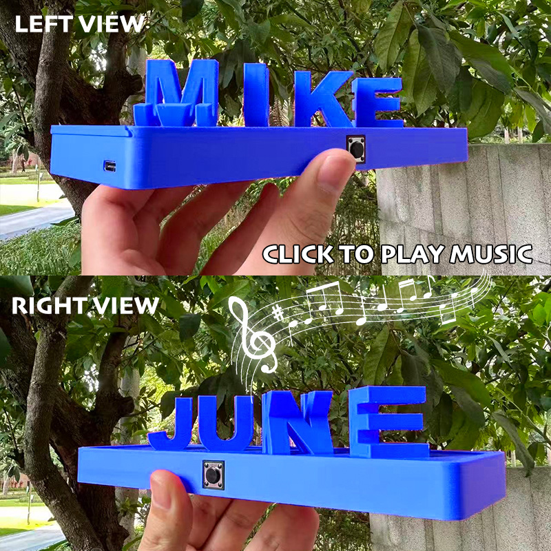 Custom Dual Name and Play Whole Song Illusion Love 3D Printed Personalized Double Flip Music Name Plate Double Sided Words Plate Valentines Gift