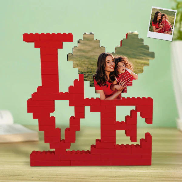 Custom Mom Shape Brick Puzzle Personalized Building Block Mom Heart Photo Block Gifts for Mom