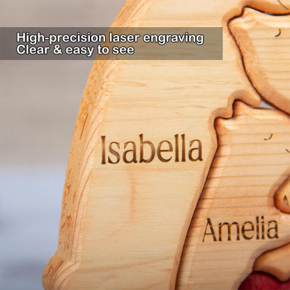 Personalized Wooden Bear Family Name Puzzle Engraved Wooden Custome Animal Family Gift for Parents & Kids