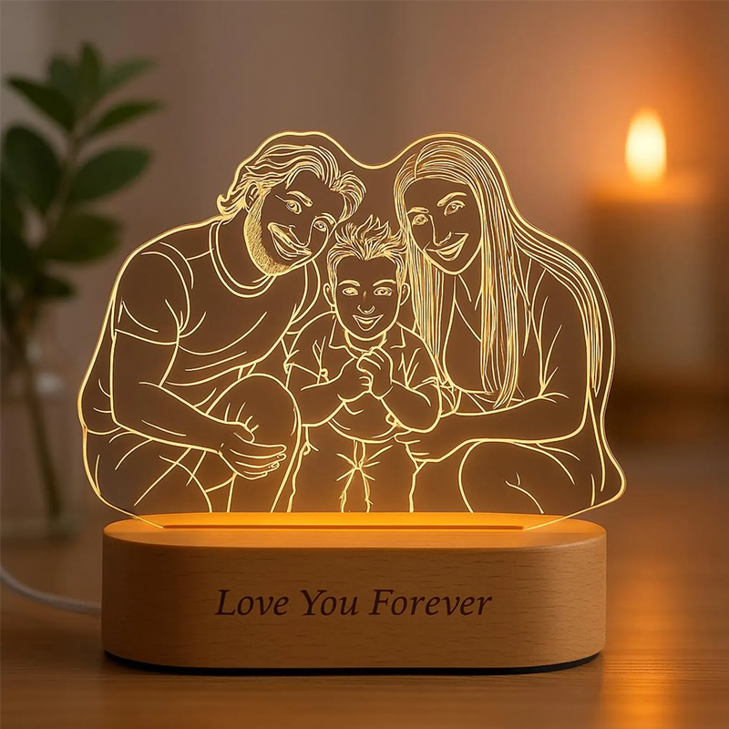 Personalized 3D Photo Lamp Portrait from Photo Engraving on Night Light Line Art Photo Lamp