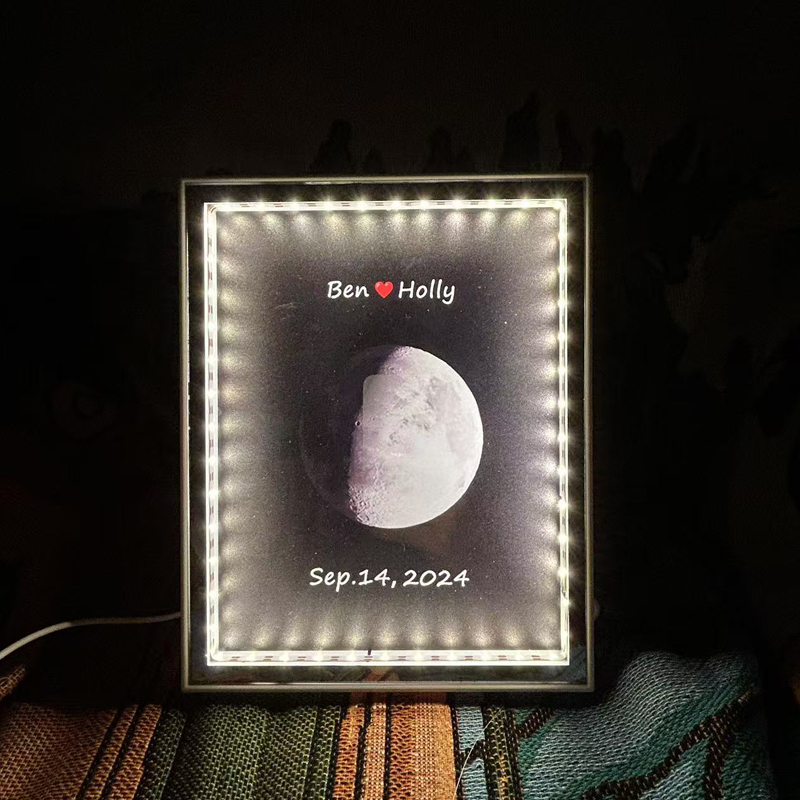 Personalized Moon Phase Mirror Custom Led Mirror Lamp Frame Moon of the Date of your Birthday with Text Engraved