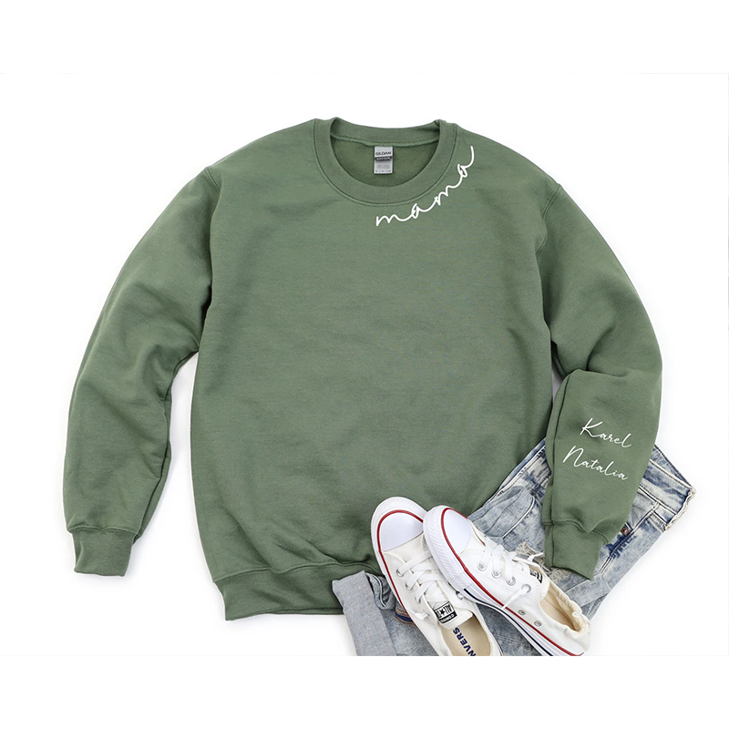 Custom Mama Sweatshirt with Kid Name Printed on Sleeve Personalized Mo