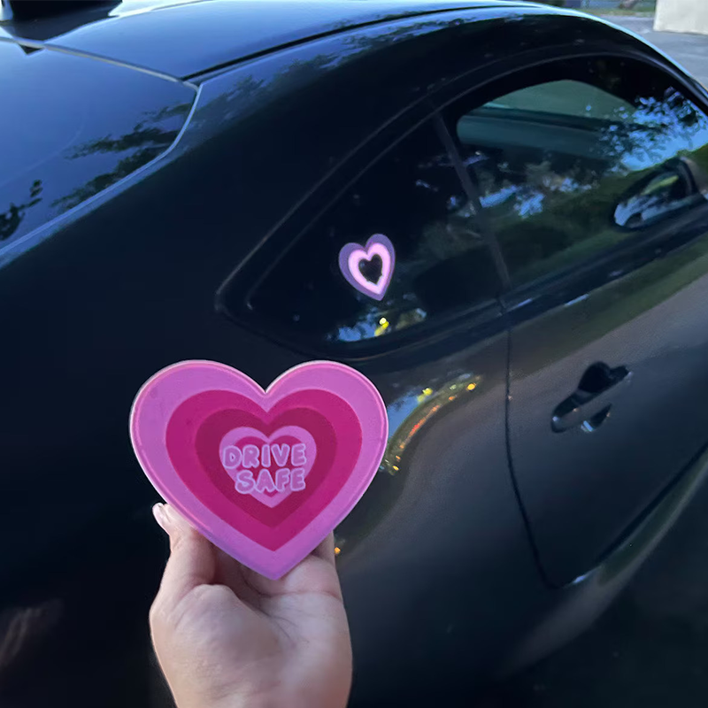Drive Safe Neon Glow Heart Panel Light-Up Decal Cute Car Vinyl Sticker