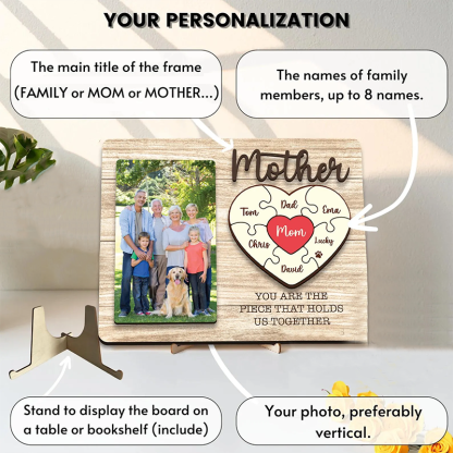 Personalized Heart Photo and Name Wooden Puzzle Custom Sign Mother's Day Gifts
