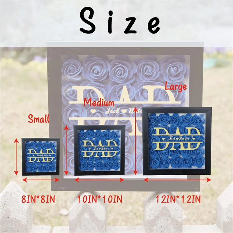 Personalized Flower Shadow Box Custom 1-5 Names Rose Frame Fathers Day Gift for Dad