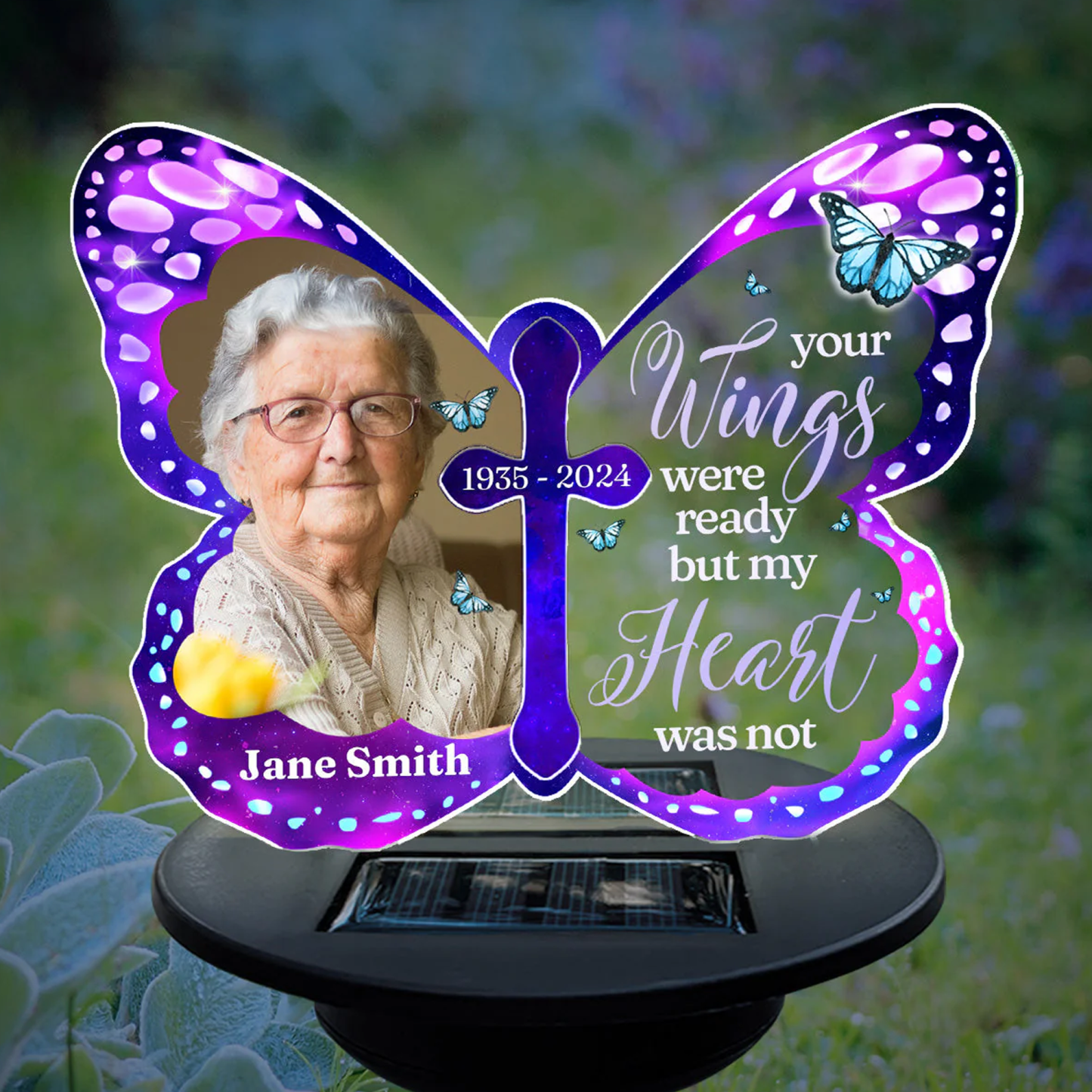 Personalized Memorial Solar Garden Light with Name And Photo Memorial Gift for Loss of Family Custom Butterfly Light Up Remembrance Stake