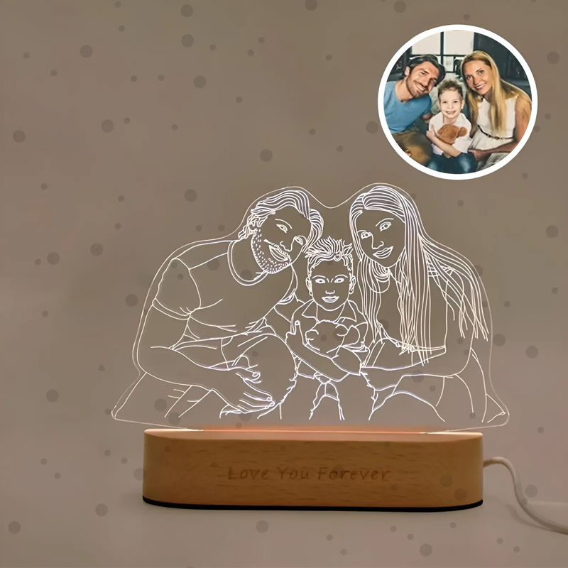 Personalized 3D Photo Lamp Portrait from Photo Engraving on Night Light Line Art Photo Lamp