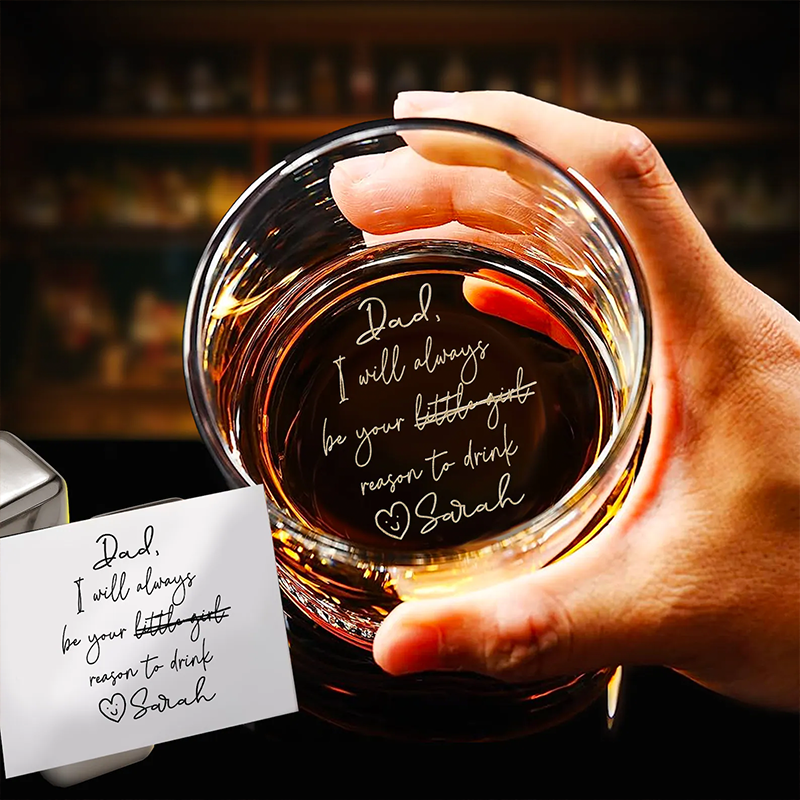 Personalized Handwriting Photo Whiskey Glass Engrave Your Handwritten Hidden Message on Rock Glass for Dad