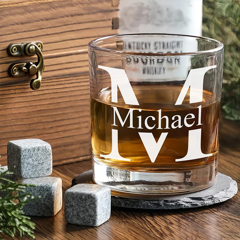 Custom Engraved Monogram Whiskey Glass Personalized 11oz Whiskey Tumbler Groomsmen Gift Idea Wedding Shot Glasses