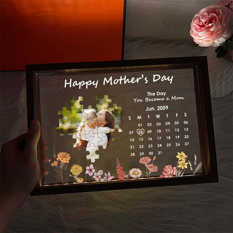 Personalized Photo and Date Birth Night Light Frame Box the Day You Became My Mother Gifts for Mom