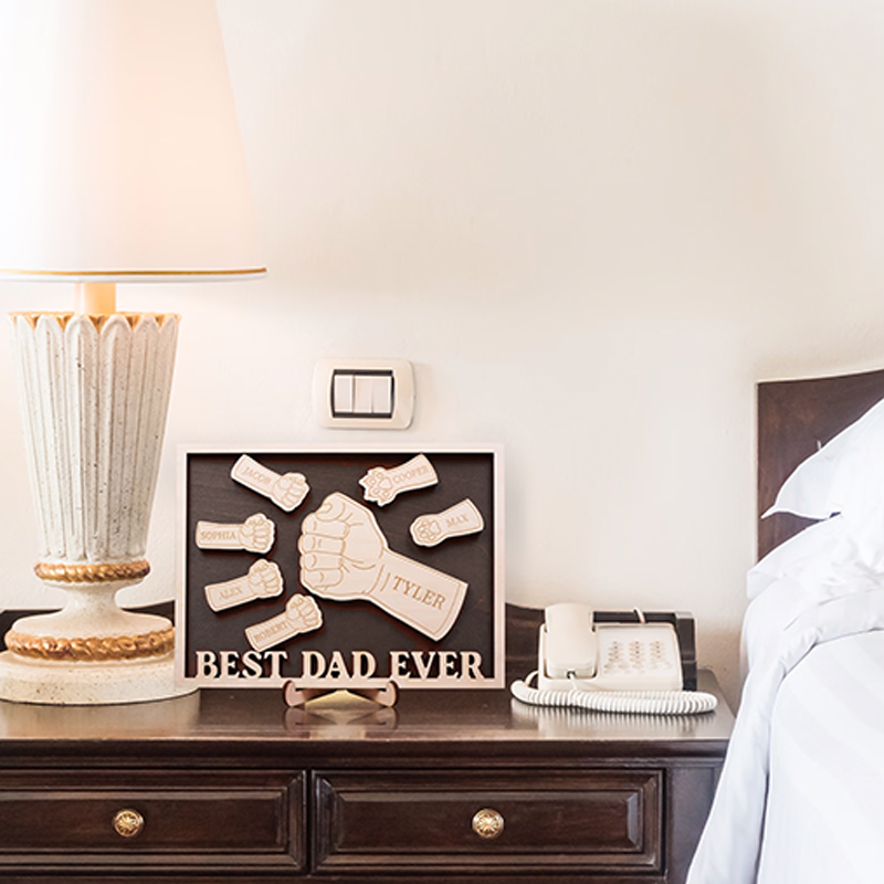 Custom Fist Bump Sign Dad and Kids Wooden Frame Personalized Name Fists Handprint Sign Family Gift Idea for Dad