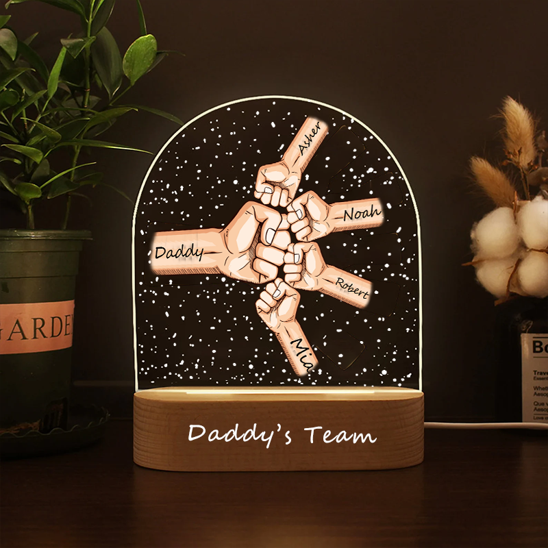Personalized Daddy's Team Fist Bump LED Light Custom Family Hands Night Lamp Gift for Dad
