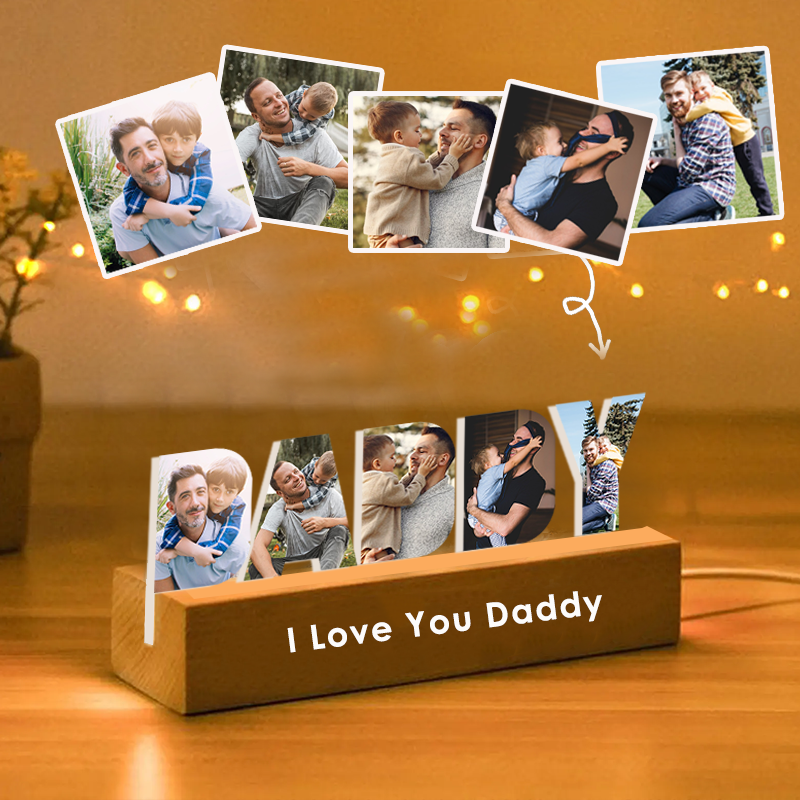 Personalized Photo Collage Night Light Custom Text Photo Led Lamp Fathers Day Gifts for Grandpa
