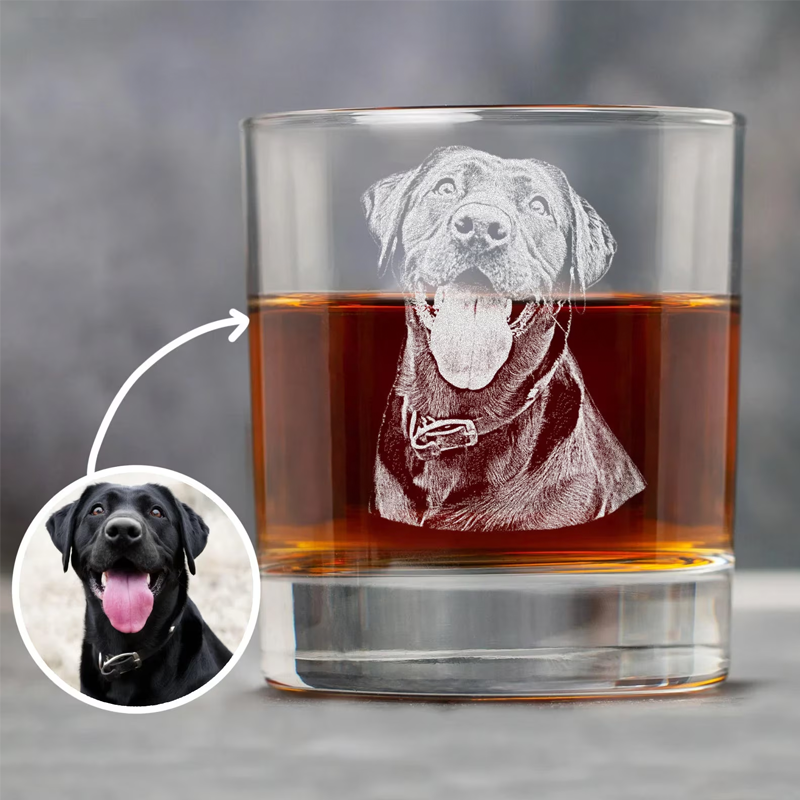 Custom Etched Whiskey Glasses Engrave Your Pet Photo and Handwriting Message Gift for Dog Lovers