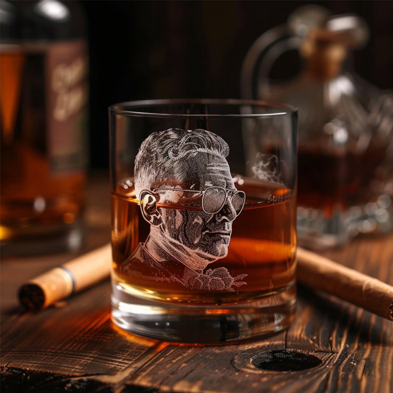 Custom Photo and Name Engraved Whiskey Glass with Laser Etched Bourbon Glasses Christmas Gifts