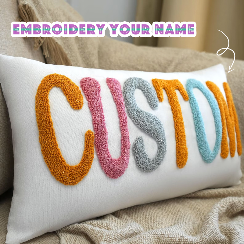 Handmade Personalized Name Embroidered Pillow Punch Needle Name Pillow Baby Girl Nursery Pillow New Baby Gift