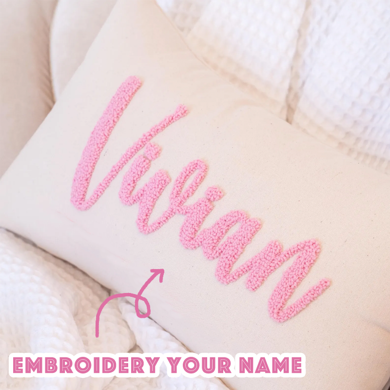 Handcraft Custom Embroidered Name Pillow with Punch Needle Newborn Baby Name Pillowcase Dorm Pillow with Name Dorm Gifts