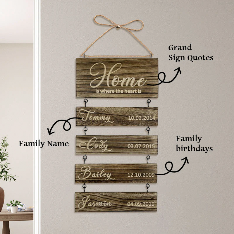 Personalized Wooden Name Sign Custom Grandkids Hanging Signs Engraved Family Name and Date Sign Personalized Gift for Grandparents