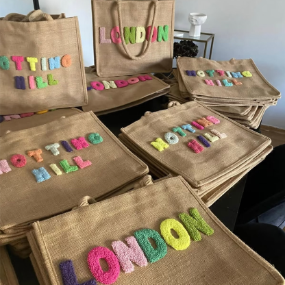 Personalized Name Punch Needle Handbags Custom Embroidered Letter Bag Punch Needle Embroidered Tufted Tote Bag Back to School Gift