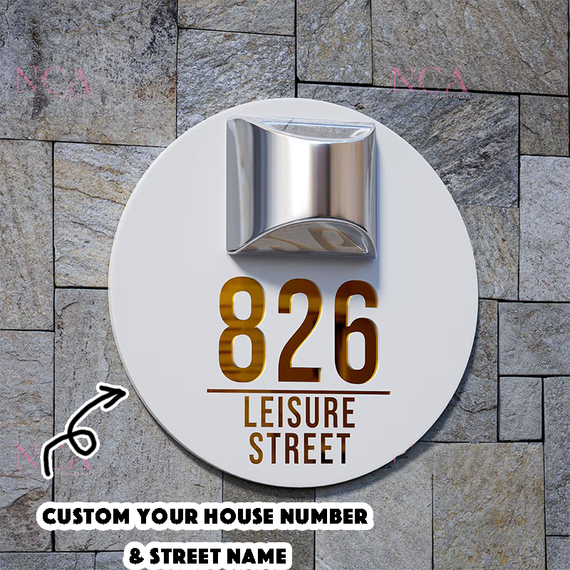 Custom Number and Address Solar LED Address Sign Weatherproof Door Number Plaque for House Front Yard Wall Gate Outdoor Display