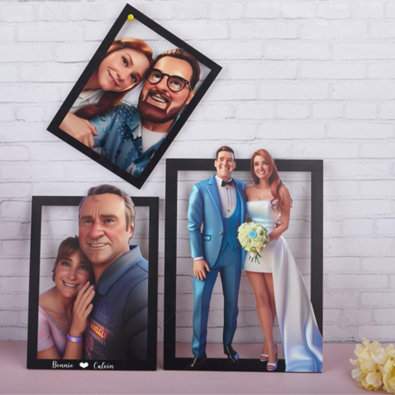 Personalized Photo Pixar Cartoon Portrait 3D Picture and Text Frame Night Light Anniversary Gifts