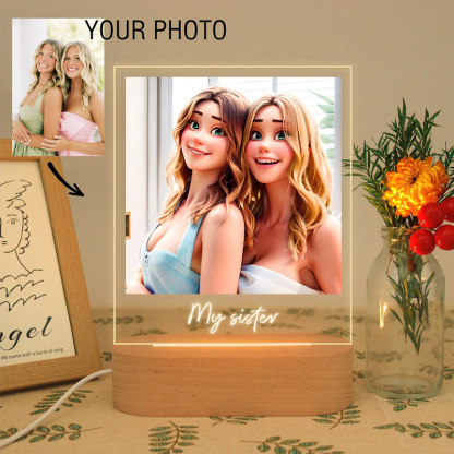 Personalized Pixar Portrait Photo Cartoon Style 3D LED Photo Frame Night Lights with Text Christmas Gifts