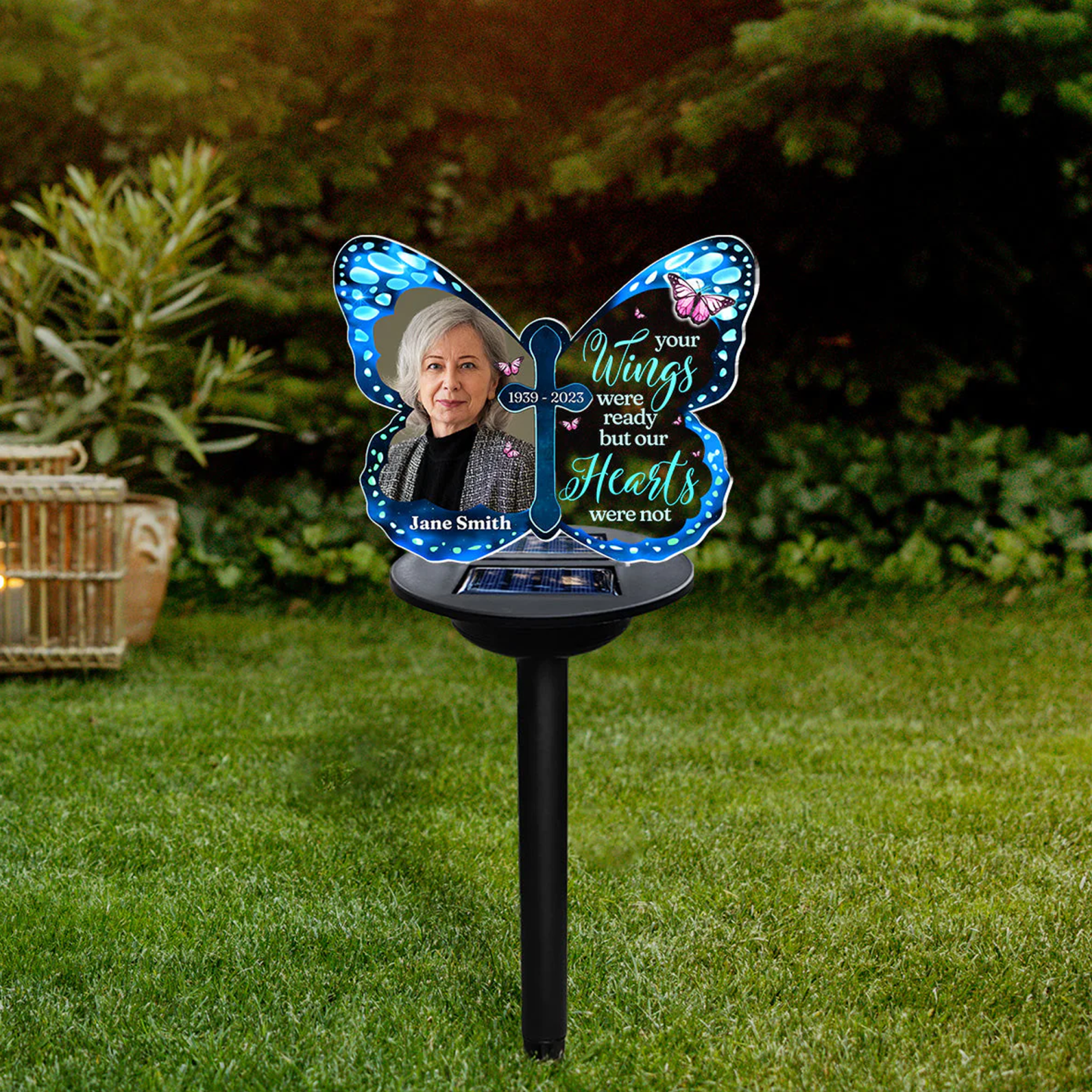 Personalized Memorial Solar Garden Light with Name And Photo Memorial Gift for Loss of Family Custom Butterfly Light Up Remembrance Stake