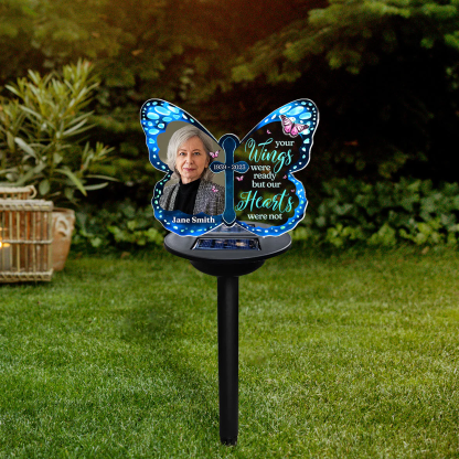 Personalized Memorial Solar Garden Light with Name And Photo Memorial Gift for Loss of Family Custom Butterfly Light Up Remembrance Stake