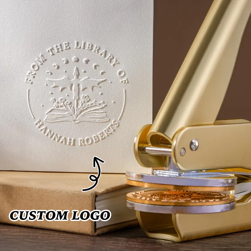Custom Metal Book Embosser for Book Lover Gifts Handheld Personalized Embosser Book Stamp Library Stamp Gift for Readers, Teachers & Home Libraries