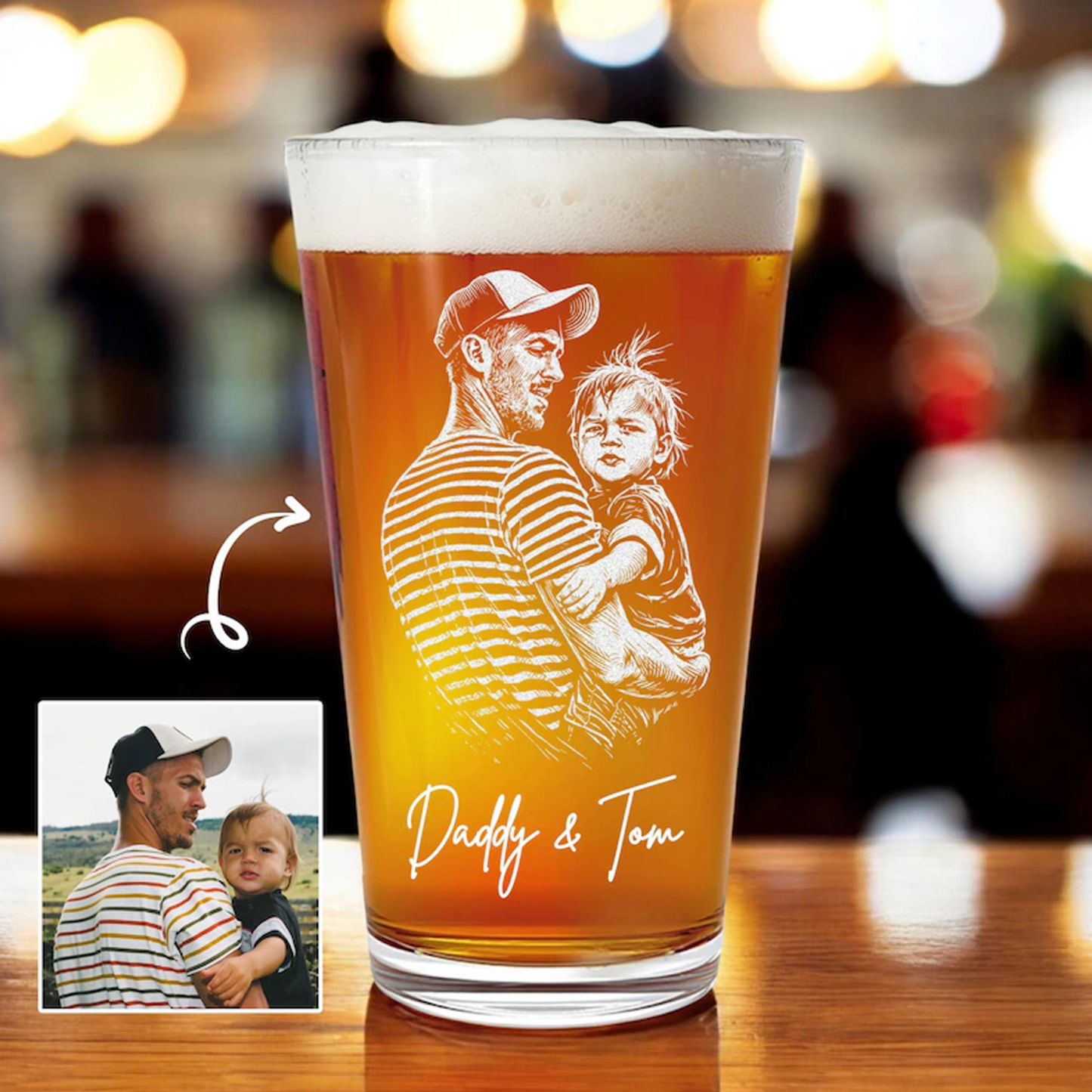 Personalized Photo Laser Etched Beer Pint Glass with Custom Text Engraved Dog Dad Glass Father’s Day Gift