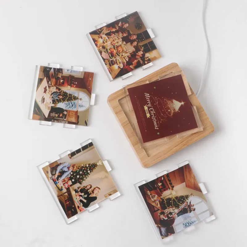 Custom Collage Photo Cube Night Light Box Lamp with Your Picture and Text Wooden Base Christmas Gifts