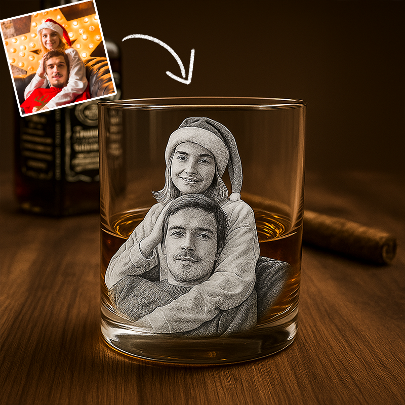 Custom Photo and Name Engraved Whiskey Glass with Laser Etched Bourbon Glasses Christmas Gifts