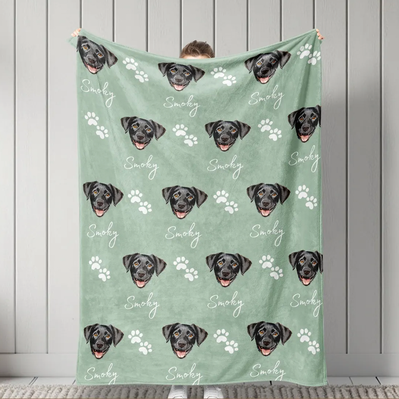 Personalized Pet Photo Blanket Custom Dog Face and Name Blankets Cat T