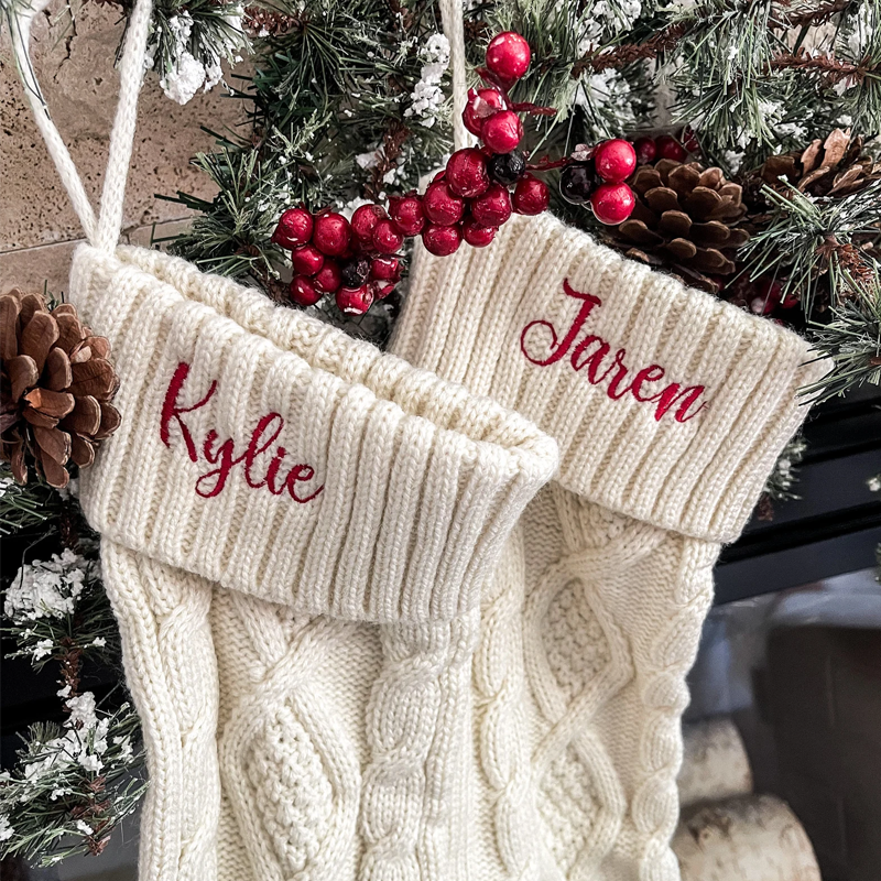 Personalized Embroidered Knit Christmas Stockings Ornament Knitted Sock Holiday Stockings with Name Christmas Gifts
