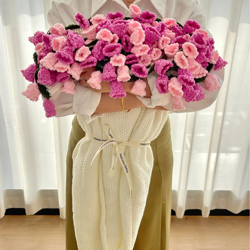 Handmade Finished Crochet Flower Blanket Bouquet Rose Knitted Bouquet Ready Made Throw Christmas Gift