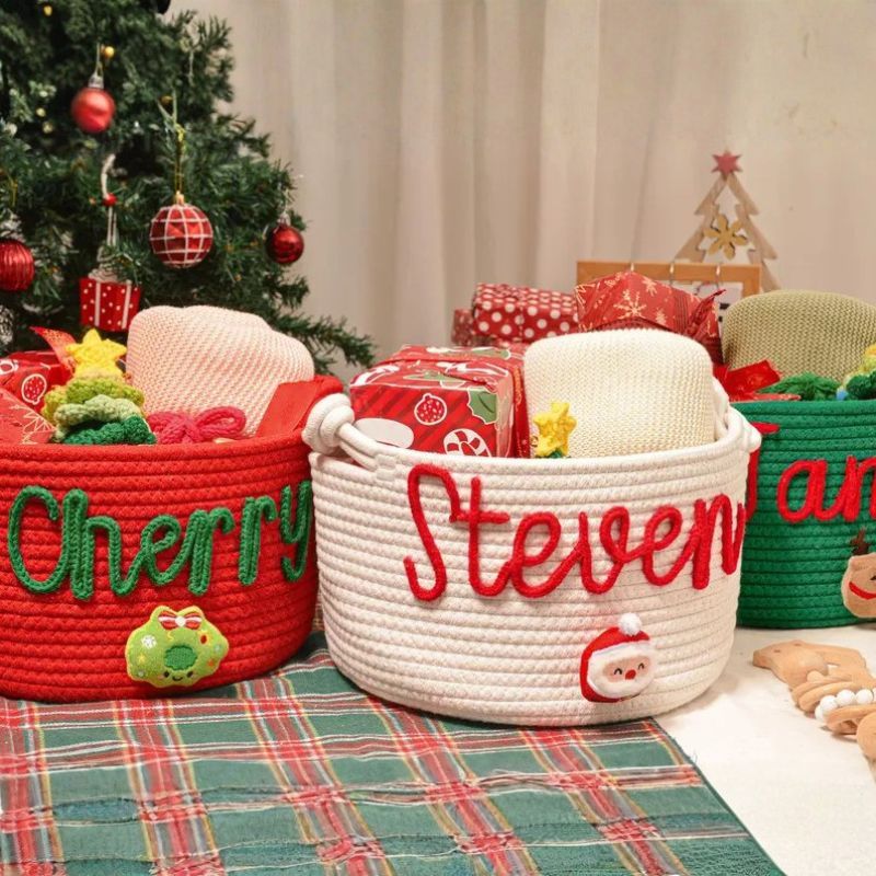 Personalized Baby Name Shower Gift Basket Christmas Gift Basket Kids Christmas Eve Basket Storage Basket Gift for Baby